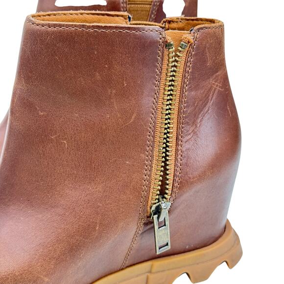 Sorel Joan Of Arctic Waterproof Wedge III Boot SZ 7 Womens Brown Leather Lug Zip - Picture 9 of 11